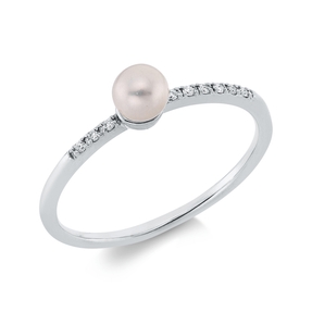 Ring aus 750 Weißgold Süßwasser-Perle 4,4mm weiß 9 Brillanten 0,03ct TW-VSI/SI Ring aus 750 Weißgold Süßwasser-Perle 4,4mm weiß 9 Brillanten 0,03ct TW-VSI/SI