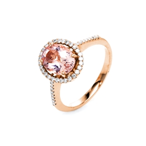 Ring aus 585 Rotgold Morganit 1,55ct rosé 44 Brillanten 0,25ct TW-SI B:10,8mm