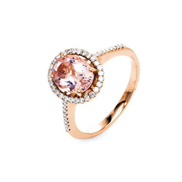 Ring aus 585 Rotgold Morganit 44 Brillanten 0.25ct