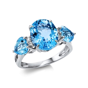 Ring aus 750 Weißgold 3 Topase 6,4ct blau 4 Brillanten 0,1ct TW-SI B:11mm
