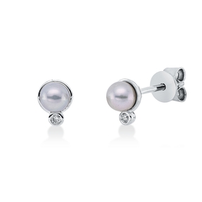 Ohrstecker 750 Weißgold 2 Süßwasser-Perlen 4,1mm weiß 2 Brillanten 0,03ct TW-SI Ohrstecker 750 Weißgold 2 Süßwasser-Perlen 4,1mm weiß 2 Brillanten 0,03ct TW-SI