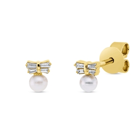 Ohrstecker aus 750 Gelbgold 2 Süßwasser-Perlen 2,9mm weiß mit Diamanten