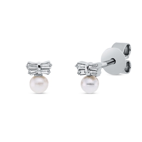 Ohrstecker aus 750 Weißgold 2 Süßwasser-Perlen 2,9mm weiß mit Diamanten Ohrstecker aus 750 Weißgold 2 Süßwasser-Perlen 2,9mm weiß mit Diamanten