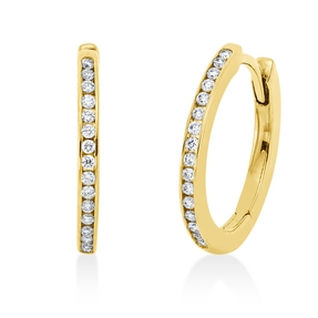 Creolen aus 750 Gold Gelbgold 32 Brillanten 0,12ct TW-SI 14,2x1,5mm