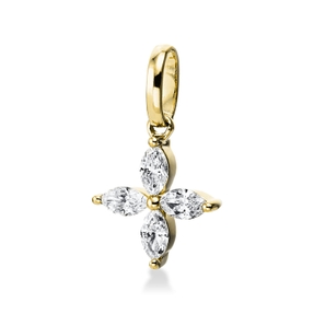 Anhänger aus 750 Gelbgold 4 Diamanten Navette-Schliff 0,14ct TW-SI 13,3x8,2mm