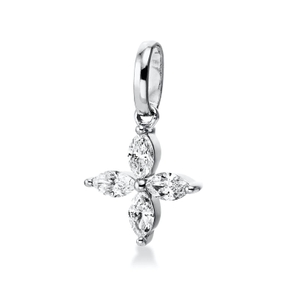 Anhänger aus 750 Weißgold 4 Diamanten Navette-Schliff 0,18ct TW-SI 13,3x8,2mm