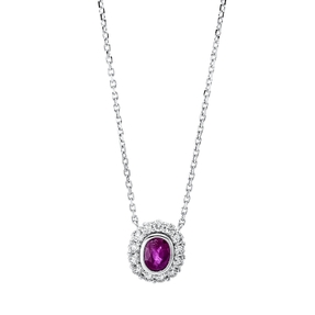 Collier aus 750 Weißgold Rubin 0,48ct rot 13 Brillanten 0,28ct TW-SI L:43,2cm
