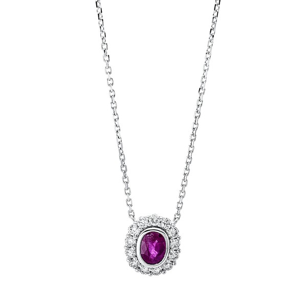 Collier aus 750 Weißgold Rubin 13 Brillanten 0.28ct