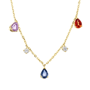 Collier aus 750 Gelbgold 9 Saphire 1,9ct mehrfarbig 8 Brillanten 0,24ct TW-VSI/SI