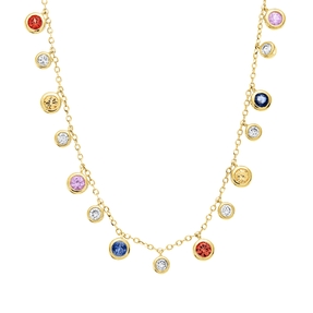 Collier aus 750 Gelbgold 12 Saphire 0,9ct mehrfarbig 11 Brillanten 0,33ct TW-VSI/SI