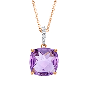 Collier aus 750 Rotgold Amethyst 3,31ct lila 5 Diamanten 0,04ct TW-SI L:45cm