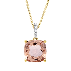 Collier aus 750 Rotgold Morganit 3,87ct rosa 5 Diamanten 0,04ct TW-SI L:45,7cm
