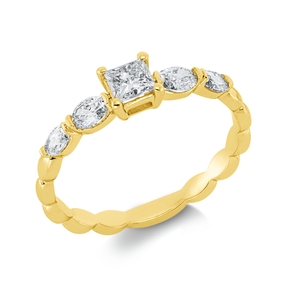 Solitaire Ring aus 750 Gold Gelbgold 5 Diamanten 0,62ct TW-SI B:4,6mm