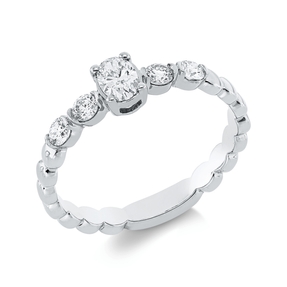 Solitaire Ring aus 750 Gold Weißgold 5 Diamanten 0,44ct TW-SI B:5,1mm