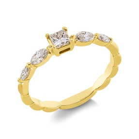 Solitaire Ring aus 750 Gold Gelbgold 5 Diamanten 0,48ct TW-SI B:4,1mm