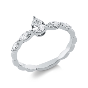 Solitaire Ring aus 750 Gold Weißgold 5 Diamanten 0,54ct TW-SI B:5,9mm
