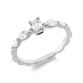 Solitaire Ring aus 750 Gold Weißgold 5 Diamanten 0,59ct TW-SI B:4,7mm