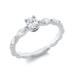 Solitaire Ring aus 750 Gold Weißgold 5 Diamanten 0,55ct TW-SI B:5mm