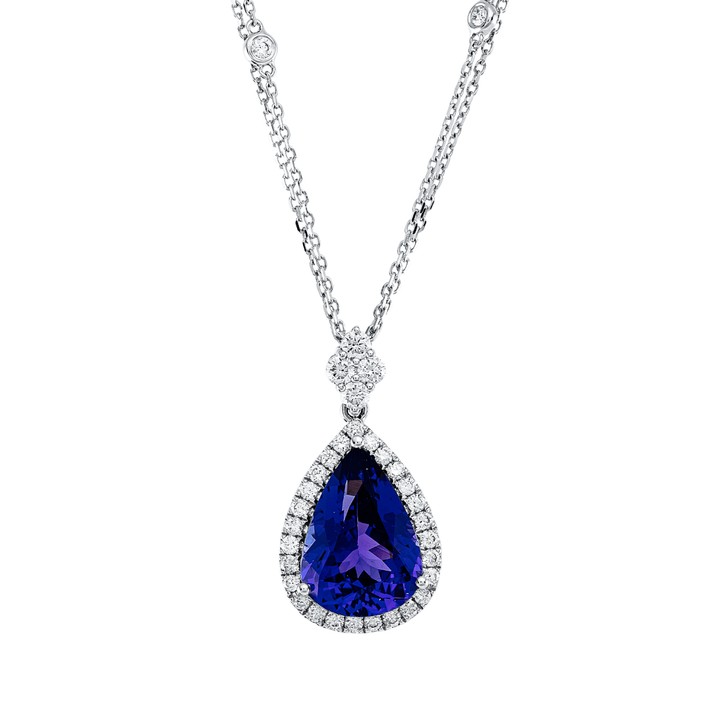 Collier aus 750 Weißgold Tansanit 35 Brillanten 0.63ct
