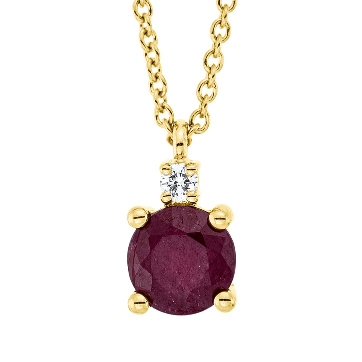 Collier aus 750 Gelbgold Rubin 1 Brillant 0.02ct