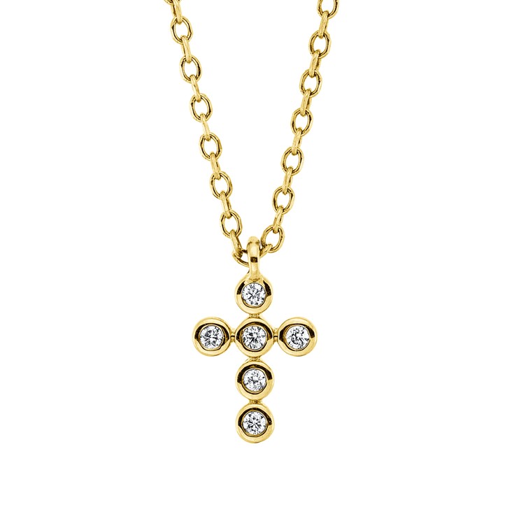Collier Kreuz aus 750 Gelbgold 6 Brillanten 0.03ct