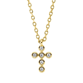 Collier Kreuz aus 750 Gold Gelbgold 6 Brillanten 0,03ct TW-SI L:45cm Zarge Collier Kreuz aus 750 Gold Gelbgold 6 Brillanten 0,03ct TW-SI L:45cm Zarge