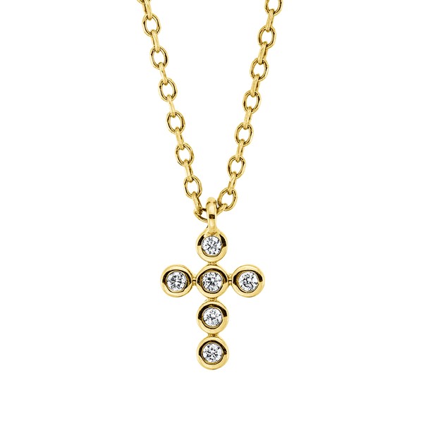 Collier Kreuz aus 750 Gelbgold 6 Brillanten 0.03ct