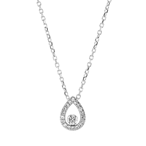Collier Tropfen 750 Weißgold 1 Brillant 0,05ct TW-SI 18 Diamanten 0,06ct TW-SI