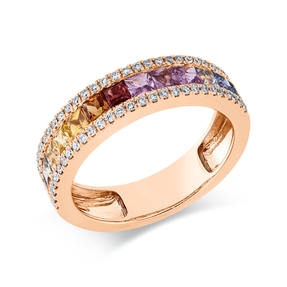 Ring 750 Rotgold 13 Saphire 1,29ct mehrfarbig 56 Brillanten 0,23ct TW-SI B:5,2mm