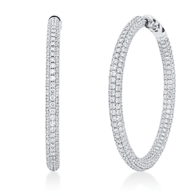 Pavé Creolen aus 750 Gold Weißgold 630 Brillanten 9,67ct TW-VSI B:4,1mm