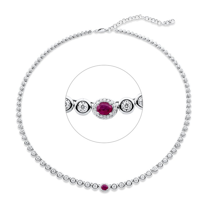 Collier aus 750 Weißgold Rubin 104 Brillanten 1.73ct