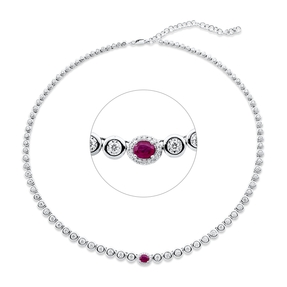 Collier aus 750 Weißgold Rubin 0,42ct rot 104 Diamanten 1,73ct TW-SI L:42,5cm Collier aus 750 Weißgold Rubin 0,42ct rot 104 Diamanten 1,73ct TW-SI L:42,5cm