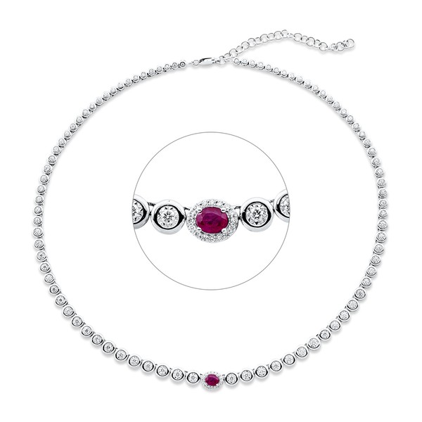 Collier aus 750 Weißgold Rubin 104 Brillanten 1.73ct
