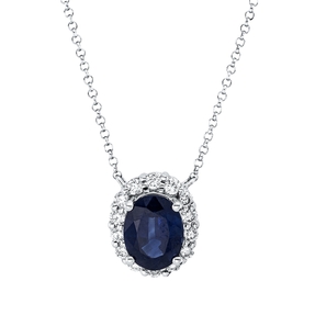 Collier aus 750 Weißgold Saphir 1,56ct blau 14 Brillanten 0,29ct TW-SI L:43,2cm