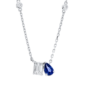 Collier aus 750 Weißgold Saphir 0,47ct blau 9 Diamanten 0,8ct TW-SI L:45,7cm