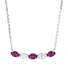 Collier aus 750 Weißgold 3 Rubine 0,86ct rot 2 Diamanten Oval-Schliff 0,4ct TW-SI
