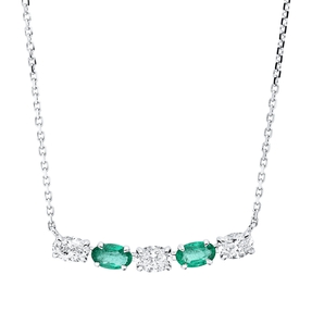 Collier 750 Weißgold 2 Smaragde 0,41ct grün 3 Diamanten Oval-Schliff 0,59ct TW-SI