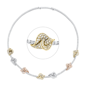 Collier aus 750 Gold gelb/weiß/rot 606 Brillanten 12,75ct TW-VSI L:43cm