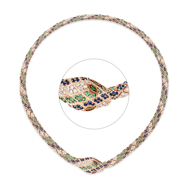 Collier aus 750 Rotgold 1004 Saphire 264 Brillanten 3.78ct