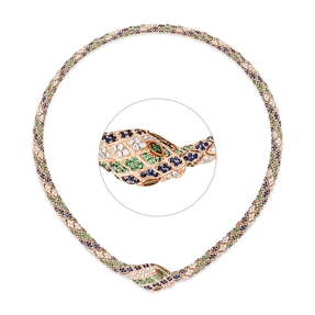 Collier Schlange aus 750 Rotgold 1004 Saphire 14,94ct blau mit Brillanten L:50cm