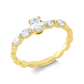 Solitaire Ring aus 750 Gold Gelbgold 5 Diamanten 0,62ct TW-SI B:4mm