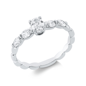 Solitaire Ring aus 750 Gold Weißgold 5 Diamanten 0,62ct TW-SI B:4mm