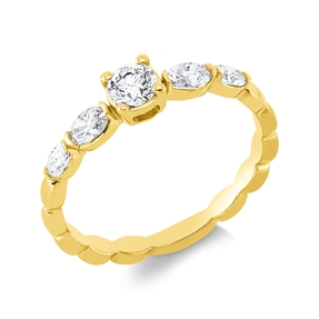 Solitaire Ring aus 750 Gold Gelbgold 5 Diamanten 0,59ct TW-SI B:4,4mm