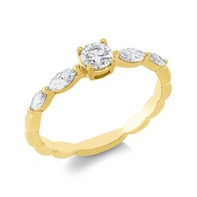 Solitaire Ring aus 750 Gold Gelbgold 5 Diamanten 0,54ct TW-SI B:4,1mm
