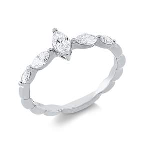 Solitaire Ring aus 750 Gold Weißgold 5 Diamanten 0,52ct TW-SI B:7,3mm