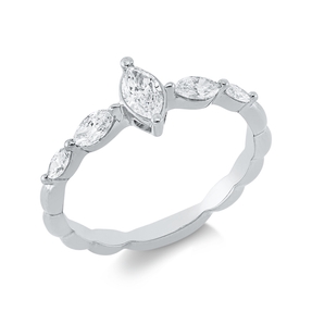 Solitaire Ring aus 750 Gold Weißgold 5 Diamanten 0,55ct TW-SI B:6,6mm