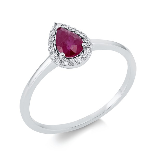 Ring aus 750 Weißgold Rubin 18 Brillanten 0.06ct