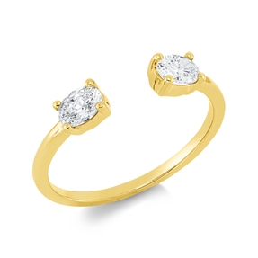 Ring aus 750 Gold Gelbgold 2 Diamanten Oval-Schliff 0,5ct TW-SI B:3,5mm 4er-Krappe