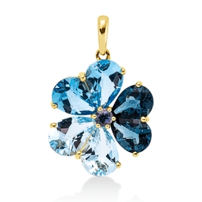 Anhänger Blume aus 750 Gelbgold 7 Topase 8,4ct mehrfarbig 25,3x16,9mm mit Öse