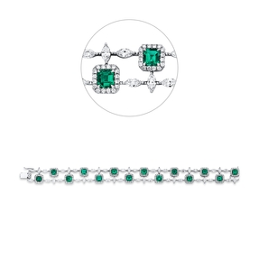 Armband aus 750 Weißgold 14 Smaragde 5,4ct grün 266 Diamanten 5,22ct TW-VSI